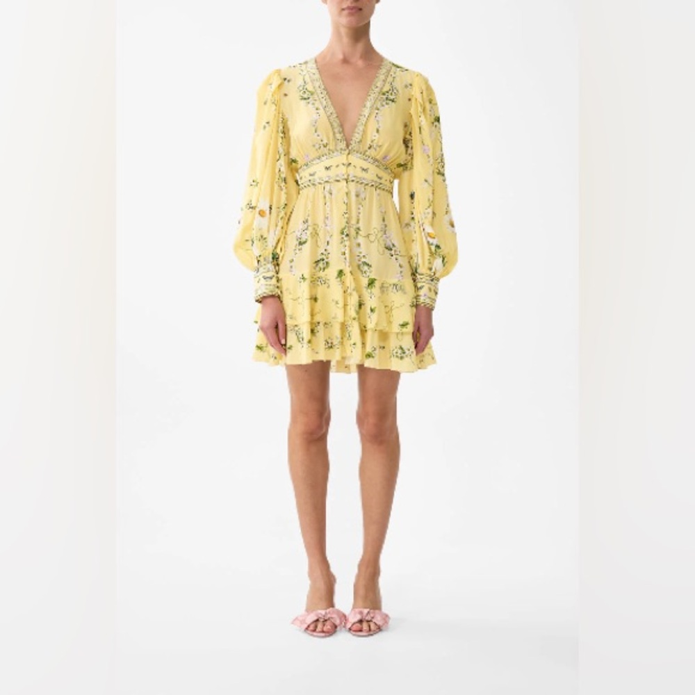 Camilla Floral Silk Yellow Dress